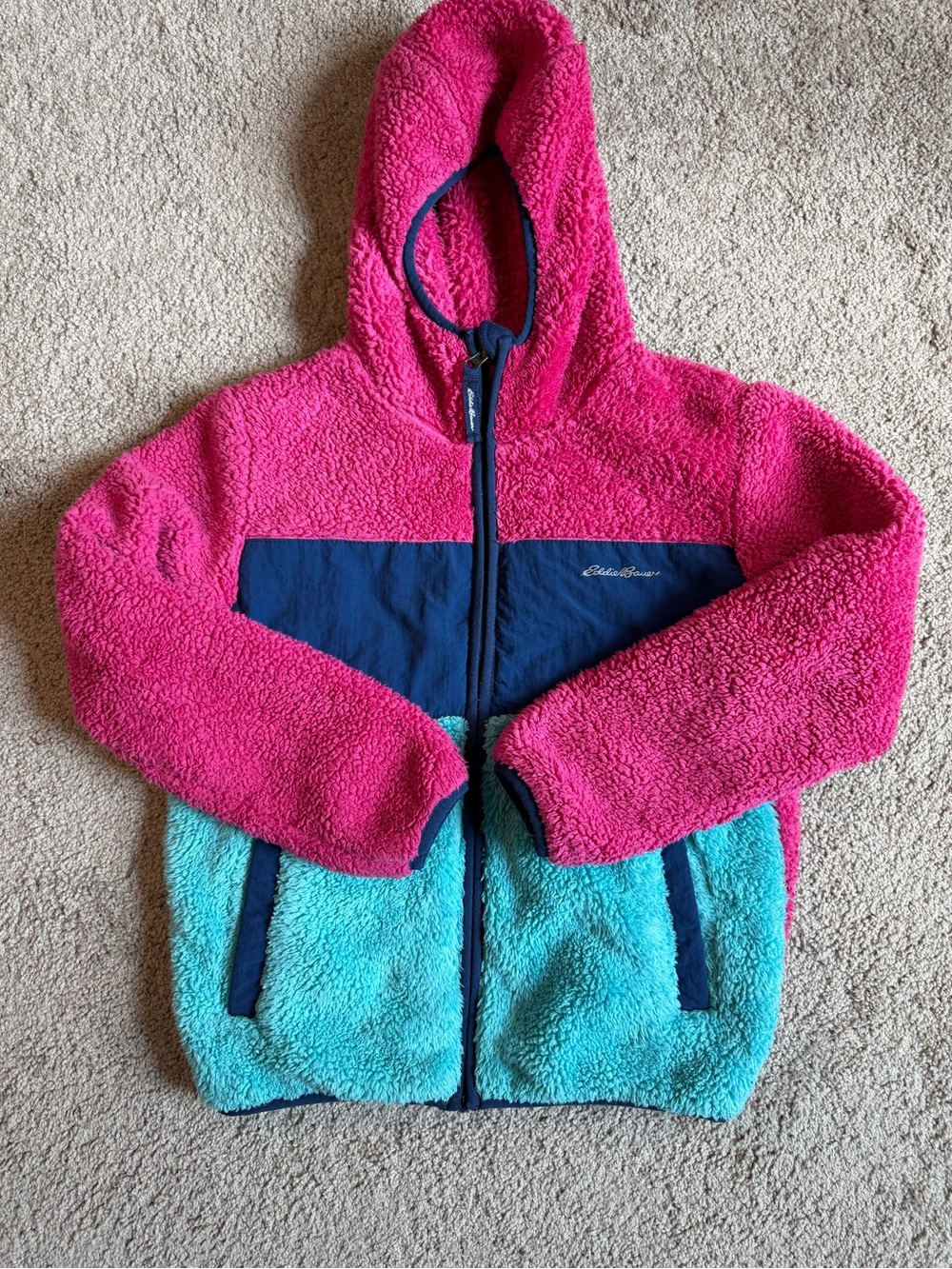 Girls Eddie Bauer Kids Sherpa Hoodie in Hot Pink, Teal & Navy ~ size 10/12
